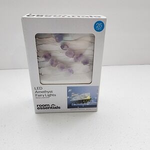 LED Amethyst Fairy String Lights - Silver Wire 25 Lights Warm White (Battery)